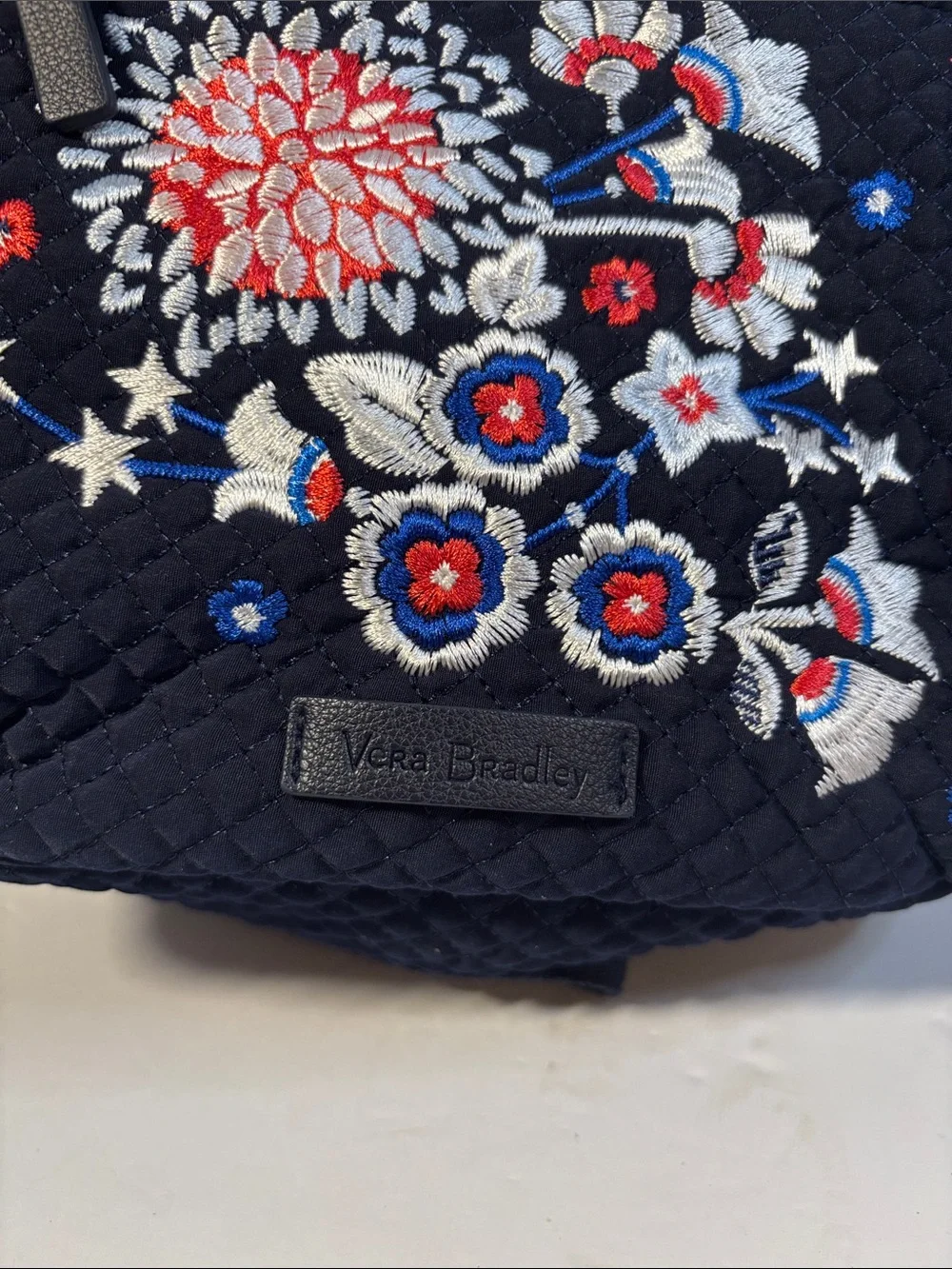 Vera Bradley Quilted Floral Embroidered Backpack small- Navy